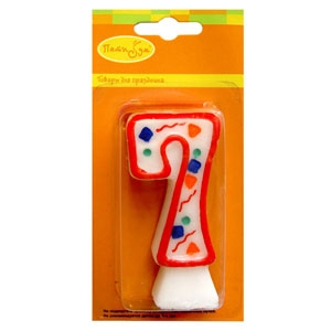 праздничные свечи,MC Свеча Цифра 7 Красное Конфетти