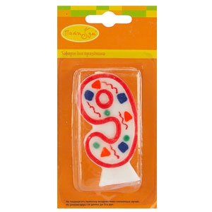 праздничные свечи,MC Свеча Цифра 9 Красное Конфетти