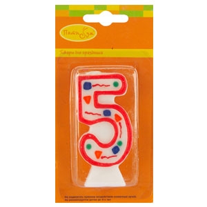 праздничные свечи,MC Свеча Цифра 5 Красное Конфетти