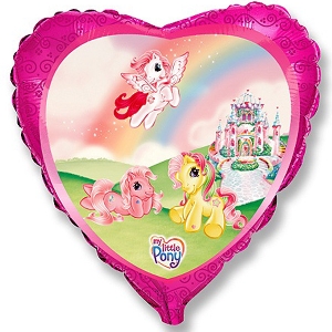 воздушные шары, шары из фольги, FM Сердце И-174 Веселые пони 18/45см шар фольга