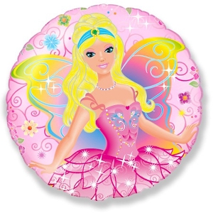 воздушные шарики из фольги, воздушные шары на день рождения, Воздушный шарик из фольги FM Круг И-175 Фея розовая 18/45см шар фольга