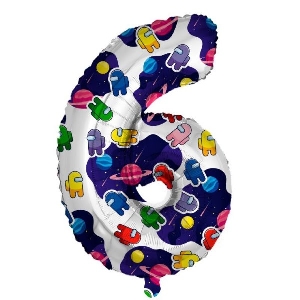 AU Фигура Цифра 6 Космонавтики 32/81см шар фольга