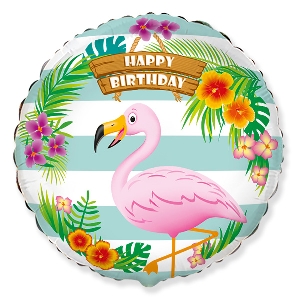 FM Круг И-467 С Днем Рождения Фламинго 18/45см шар фольга