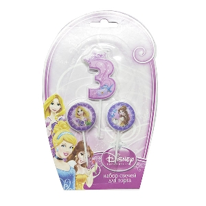 MC Свечи для торта (цифра 3, медальоны 2шт) Дисней Принцессы