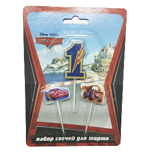 MC Свечи для торта (цифра 1, тачки 2шт) Дисней Тачки