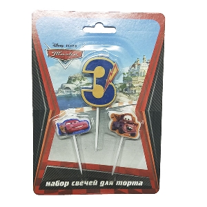 MC Свечи для торта (цифра 3, тачки 2шт) Дисней Тачки