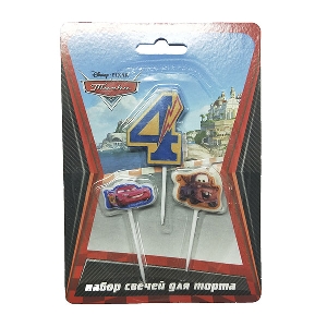 MC Свечи для торта (цифра 4, тачки 2шт) Дисней Тачки
