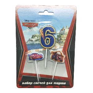 MC Свечи для торта (цифра 6, тачки 2шт) Дисней Тачки