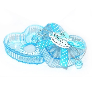 Y Бонбоньерка Сердце с медвежонком голубая 2шт