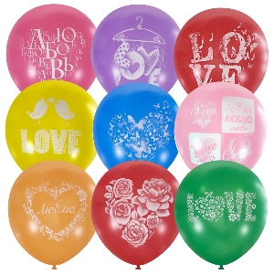 M 12/30см Пастель+Декоратор (растр) 2 ст. рис Любовная тематика 50шт шар латекс