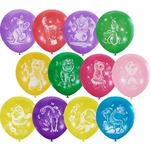 M 12/30см Пастель+Декоратор (растр) 2 ст. рис Веселый зоопарк 50шт шар латекс