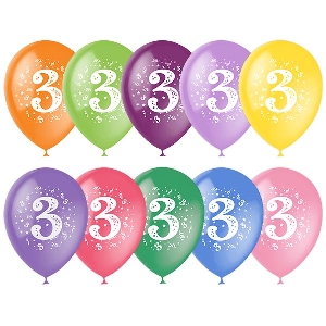M 12/30см Пастель+Декоратор (шелк) спец. ассорти 2 ст. рис Цифра Три 10шт шар латекс ( Latex Occidental, Мексика )
