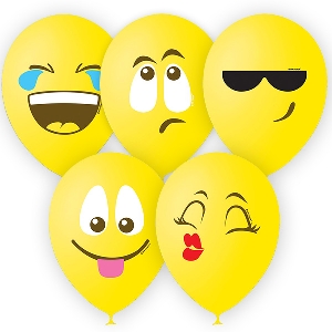 M 12/30см Пастель (шелк) ЖЕЛТЫЙ 1 ст. 3 цв. рис Эмодзи Смайл 25шт шар латекс