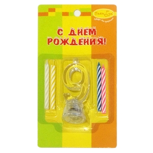 Y Набор свечей 4шт с мигающим держателем 7см Цифра 9