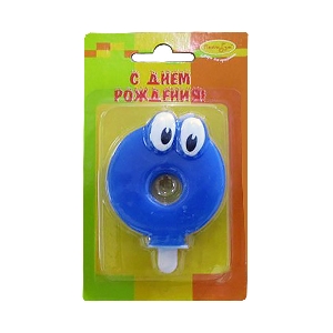 MC Свеча Цифра 0 Синяя С глазками 6,5см