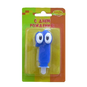 MC Свеча Цифра 1 Синяя С глазками 6,5см