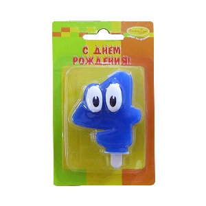 MC Свеча Цифра 4 Синяя С глазками 6,5см