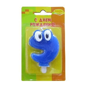 MC Свеча Цифра 9 Синяя С глазками 6,5см