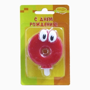 MC Свеча Цифра 0 Красная С глазками 6,5см
