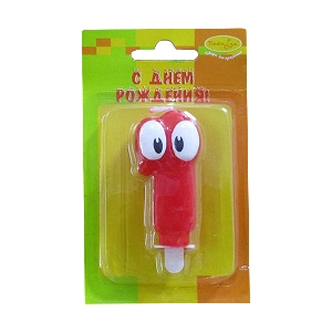 MC Свеча Цифра 1 Красная С глазками 6,5см