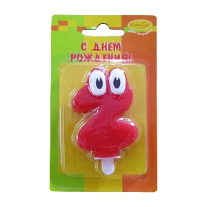 MC Свеча Цифра 2 Красная С глазками 6,5см