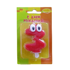 MC Свеча Цифра 3 Красная С глазками 6,5см