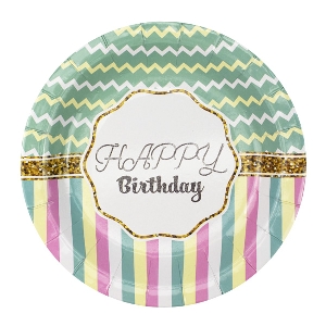 F 18см Тарелки бумажные ламинированные Happy Birthday Тиффани 6шт