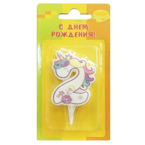 MC Свеча Цифра 2 Единорог 5см