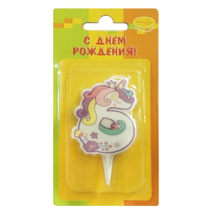 MC Свеча Цифра 6 Единорог 5см