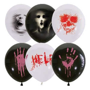 MP 12/30см BLACK&WHITE 2 ст. рис Ужасы 25шт шар латекс