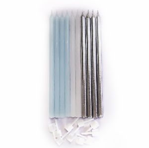 MС Свечи Silver&Blue с держателями 10шт 12см