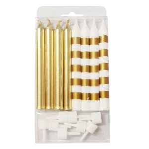 MС Свечи Ассорти Gold & White в полоску 8шт 8см