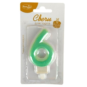 MС Свеча Цифра 7,5см перламутр с держателем 6