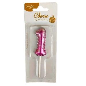 MС Свеча Цифра 6см фуксия с сердцами 1