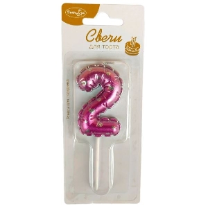MС Свеча Цифра 6см фуксия с сердцами 2