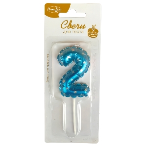 MС Свеча Цифра 6см синяя со звездами 2