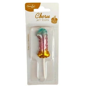 MС Свеча Цифра 6см радужная металлик 1