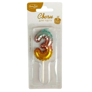 MС Свеча Цифра 6см радужная металлик 3