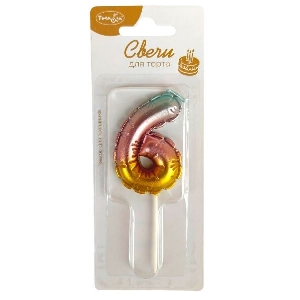 MС Свеча Цифра 6см радужная металлик 6