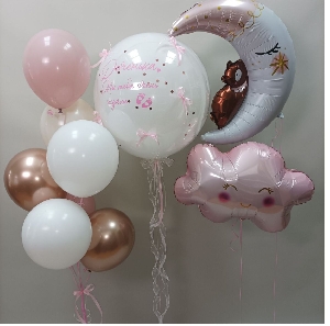 Сeт 18 Выписка для девочки мишка на луне . Все шары наполнены гелием.