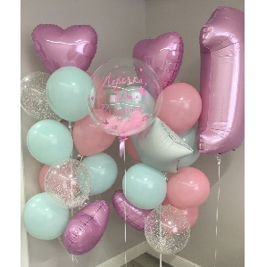 Сeт 6 Мятный-розовый.  Все шары наполнены гелием.